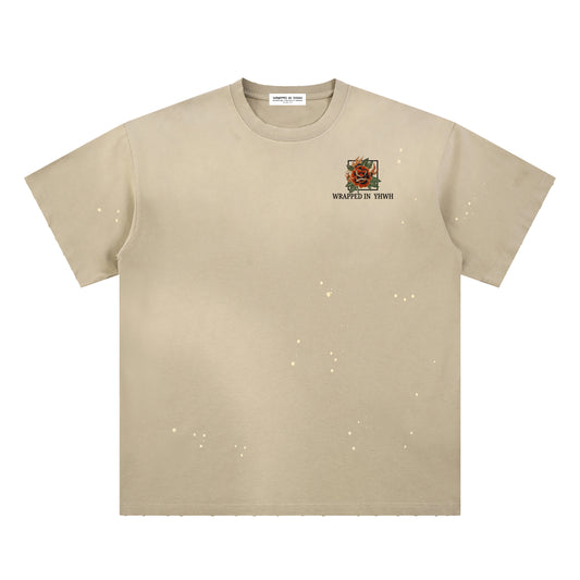 ROOTED LIGHT-Hand-Frayed Sunfade Paint Splatter T-Shirt