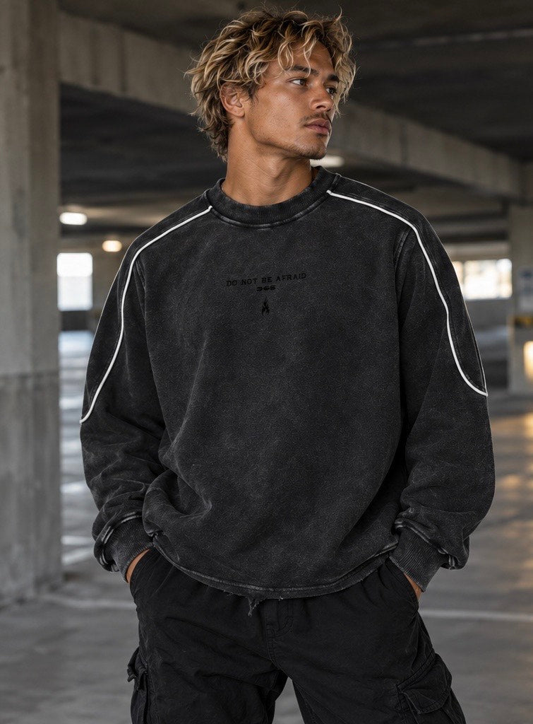 365-Mineral Wash Piping Raw Hem Sweatshirt