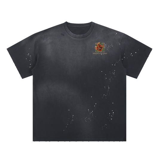 LIVING WATER-Hand Frayed Sunfade Paint Splatter T-Shirt