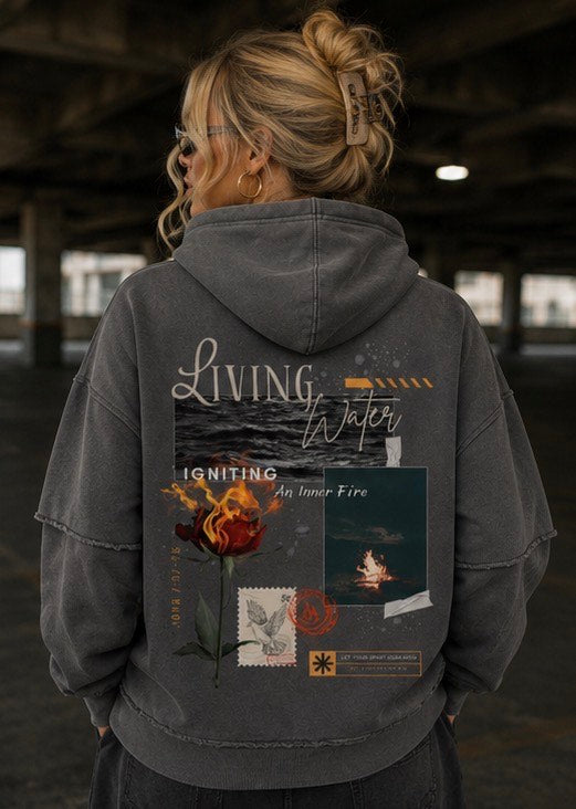 LIVING WATER-Snow Washed Raw Edge Double Layered Hoodie
