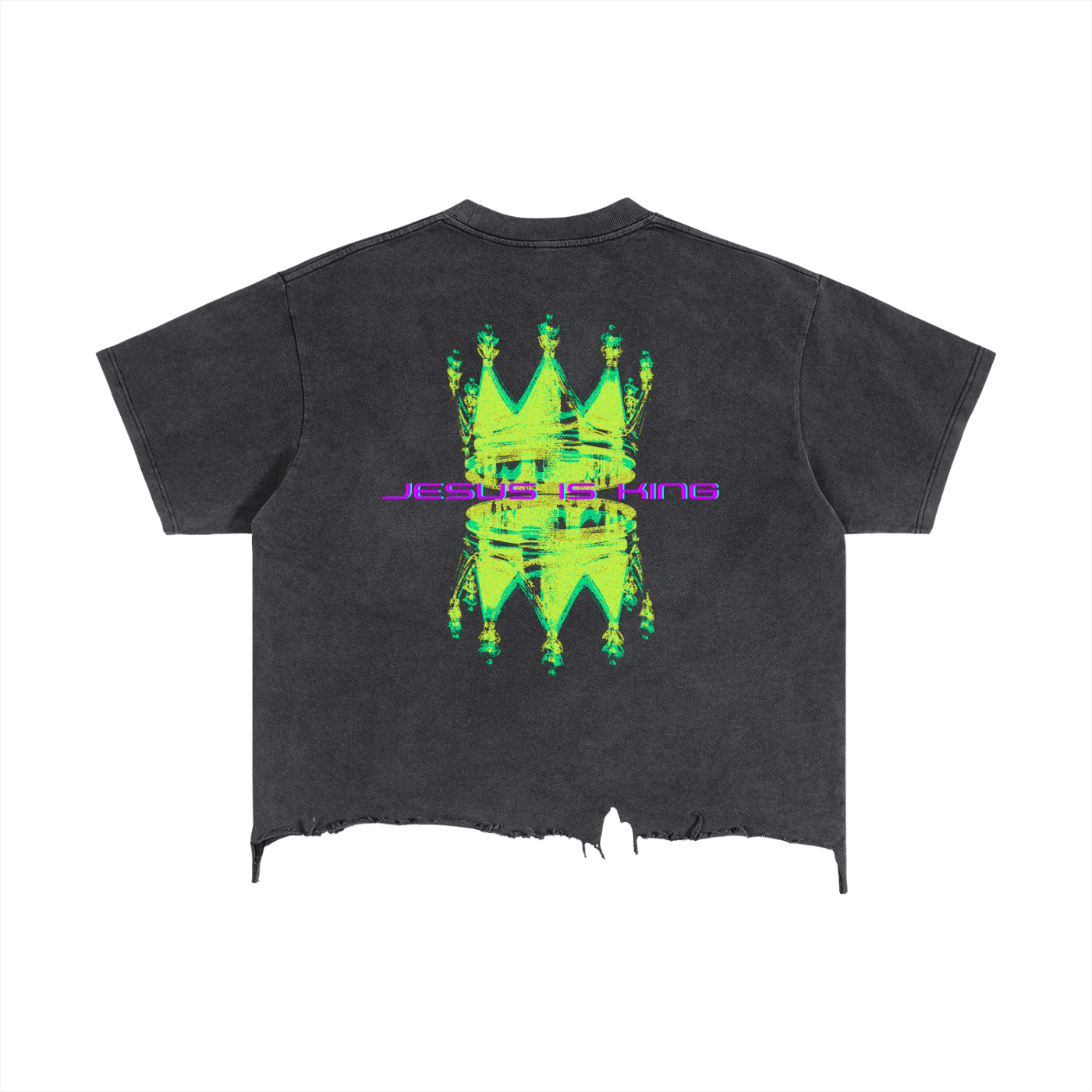 JESUS IS KING-Vintage Wash Boxy Distressed Hem T-Shirt