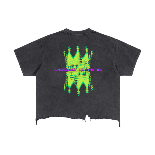JESUS IS KING-Vintage Wash Boxy Distressed Hem T-Shirt