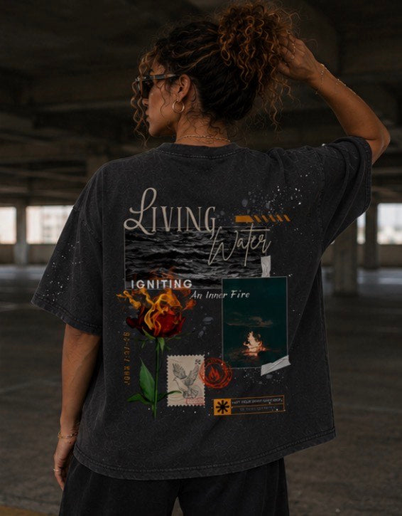 LIVING WATER-Hand Frayed Sunfade Paint Splatter T-Shirt