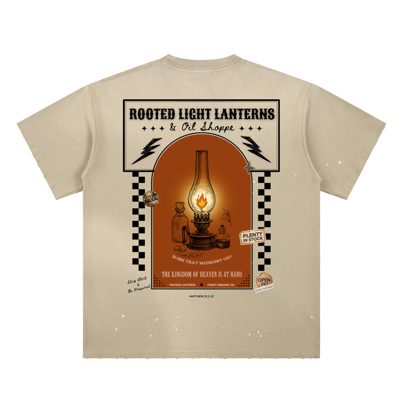 ROOTED LIGHT-Hand-Frayed Sunfade Paint Splatter T-Shirt