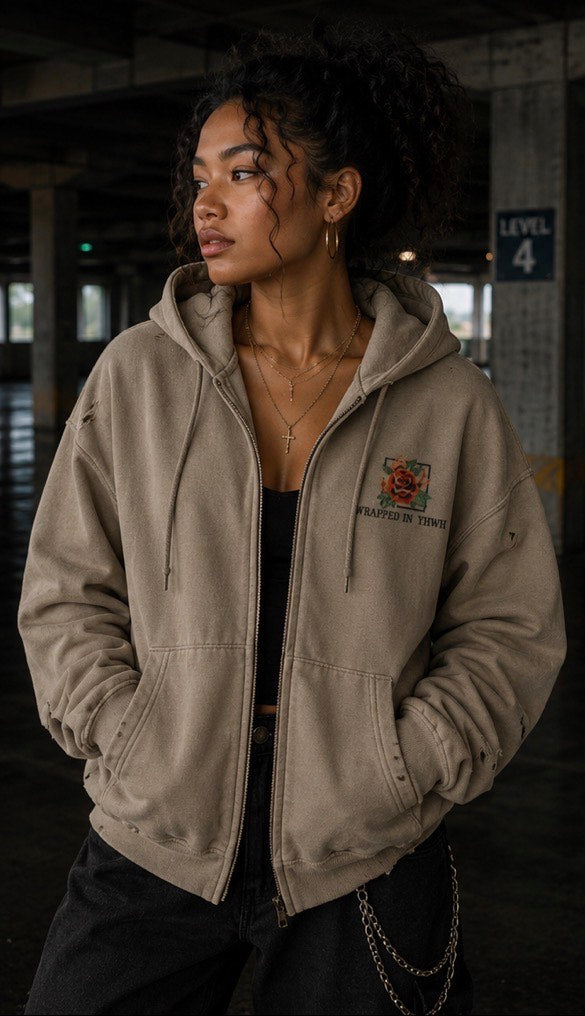 Hand-Frayed Sunfade Zip Hoodie