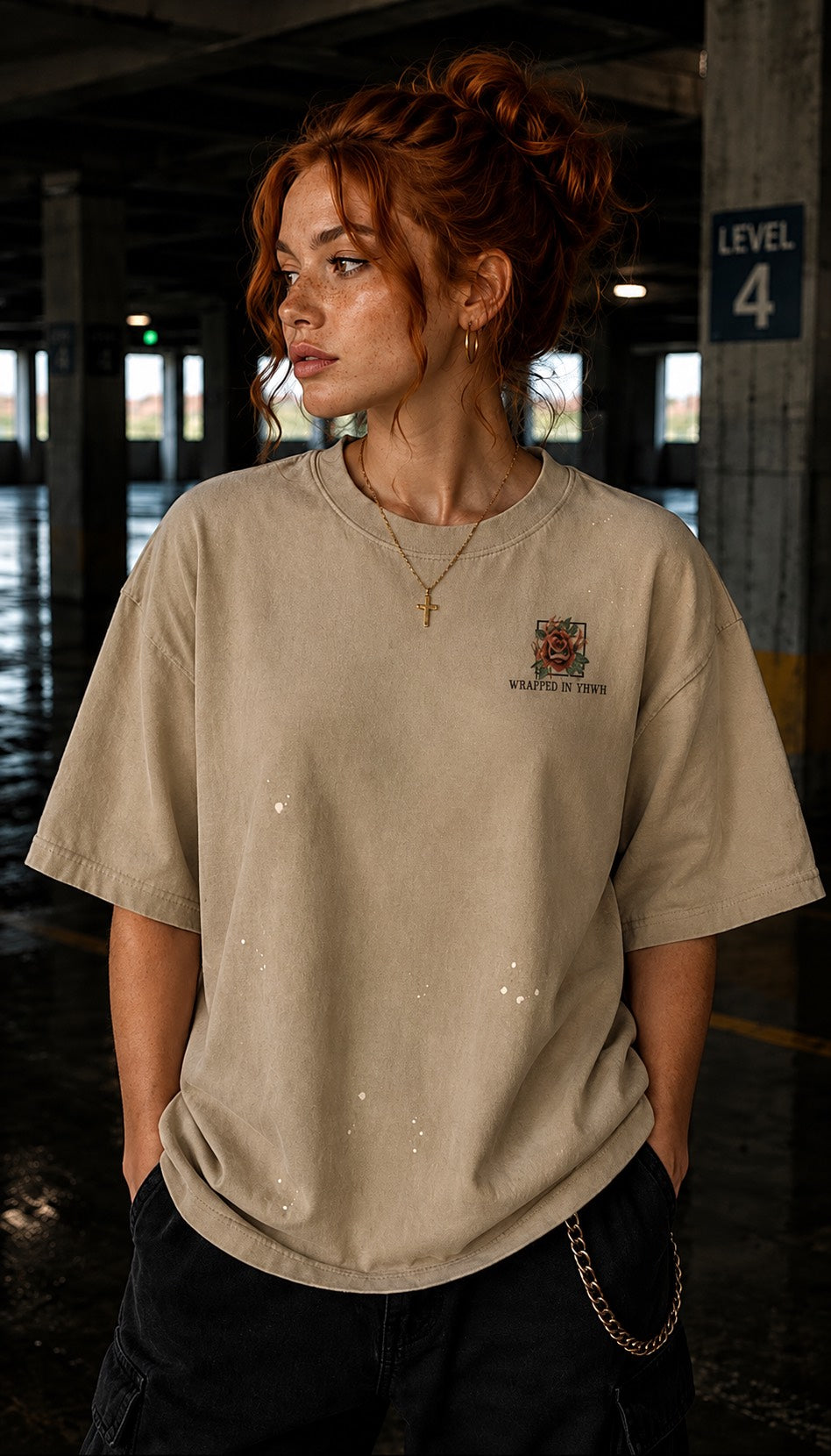 ROOTED LIGHT-Hand-Frayed Sunfade Paint Splatter T-Shirt