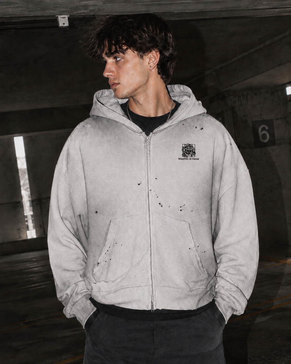 ISAIAH 6:2-3-Sun Fade Frayed Raw Edge Fleece Zip Hoodie