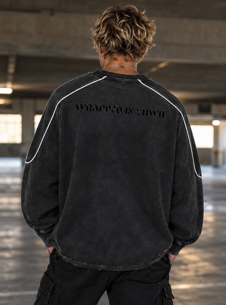 365-Mineral Wash Piping Raw Hem Sweatshirt