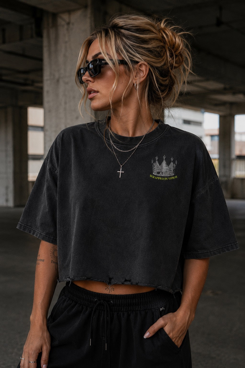JESUS IS KING-Vintage Wash Boxy Distressed Hem T-Shirt