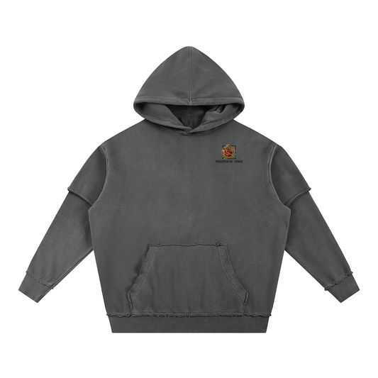 LIVING WATER-Snow Washed Raw Edge Double Layered Hoodie