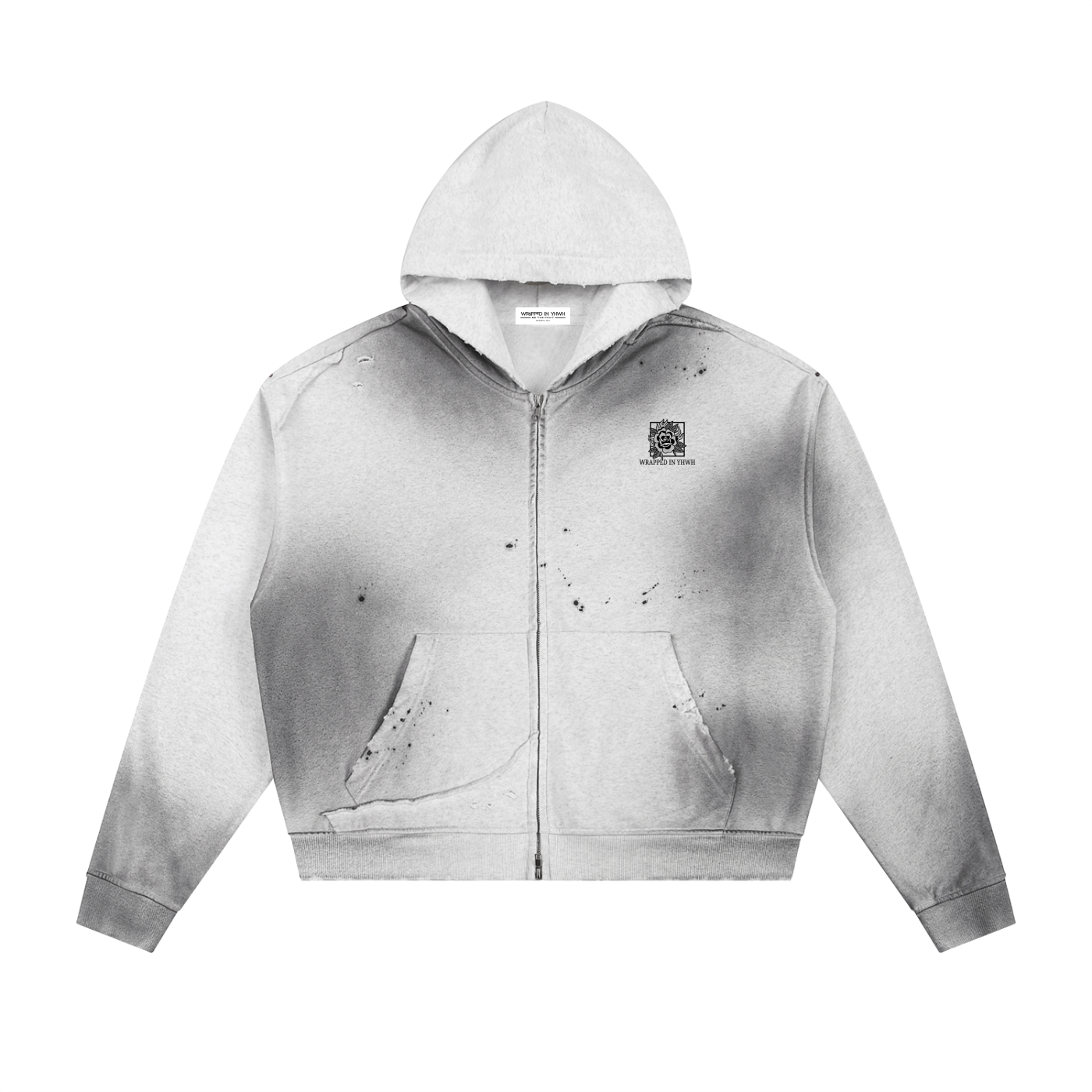 ISAIAH 6:2-3-Sun Fade Frayed Raw Edge Fleece Zip Hoodie