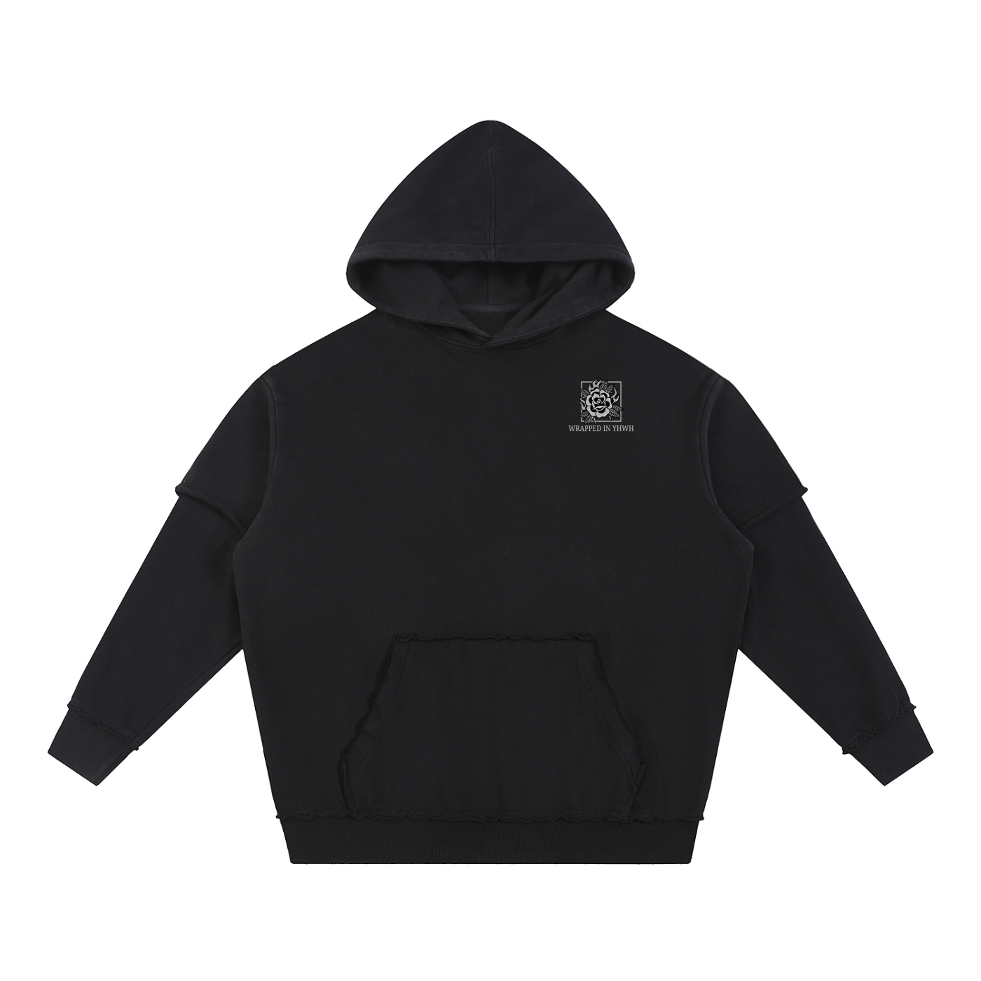 Snow Washed Raw Edge Double Layered Hoodie