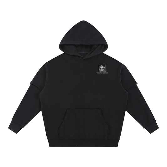 Snow Washed Raw Edge Double Layered Hoodie