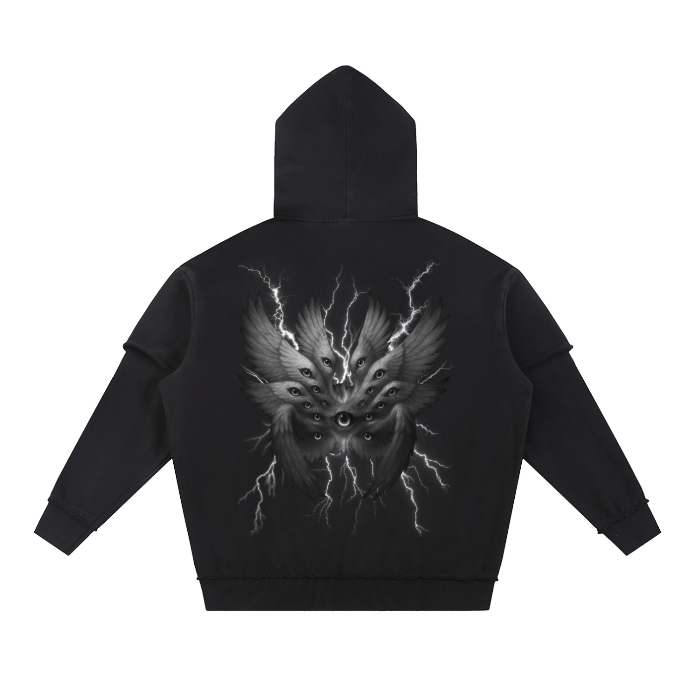 Snow Washed Raw Edge Double Layered Hoodie