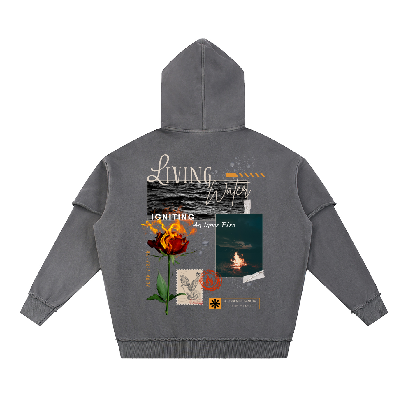 LIVING WATER-Snow Washed Raw Edge Double Layered Hoodie