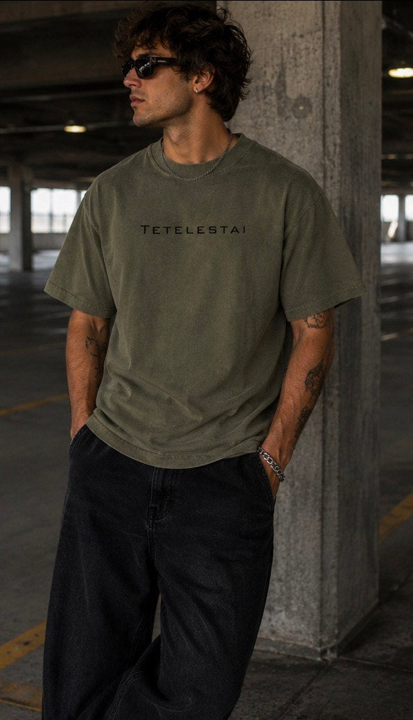 TETELESTAI-Vintage Wash Cotton T-Shirt