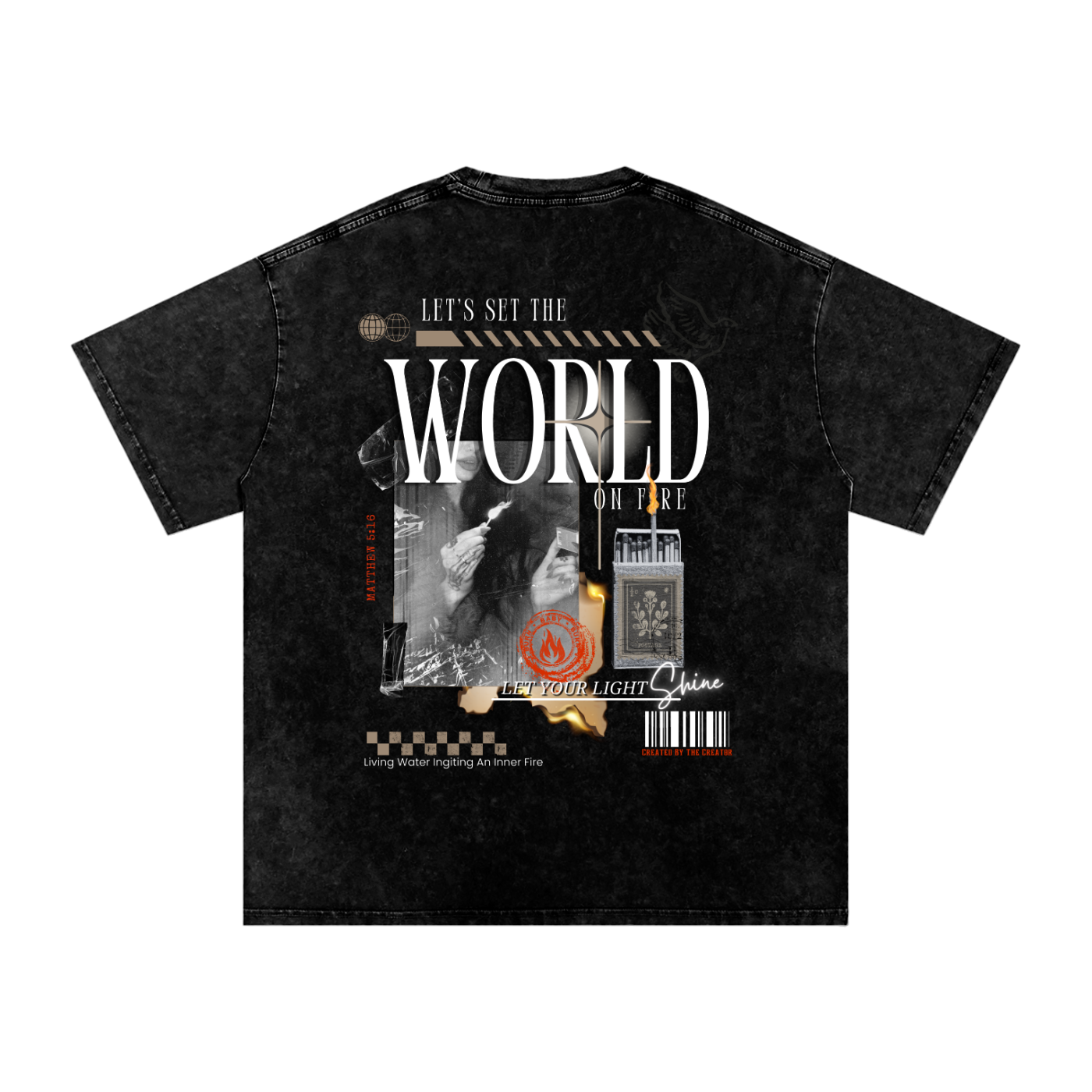 WORLD ON FIRE-Snow Washed Oversized Cotton T-Shirt