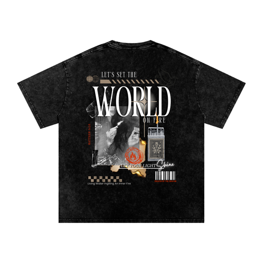 WORLD ON FIRE-Snow Washed Oversized Cotton T-Shirt