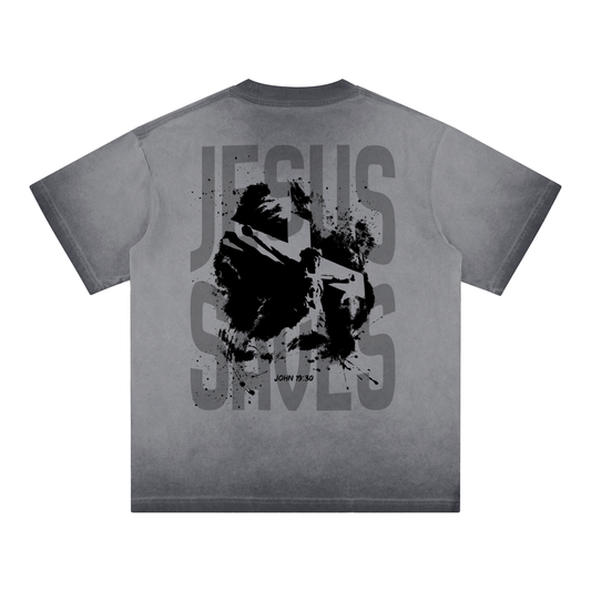 JESUS SAVES-Reverse Dyed Loose Cotton T-Shirt